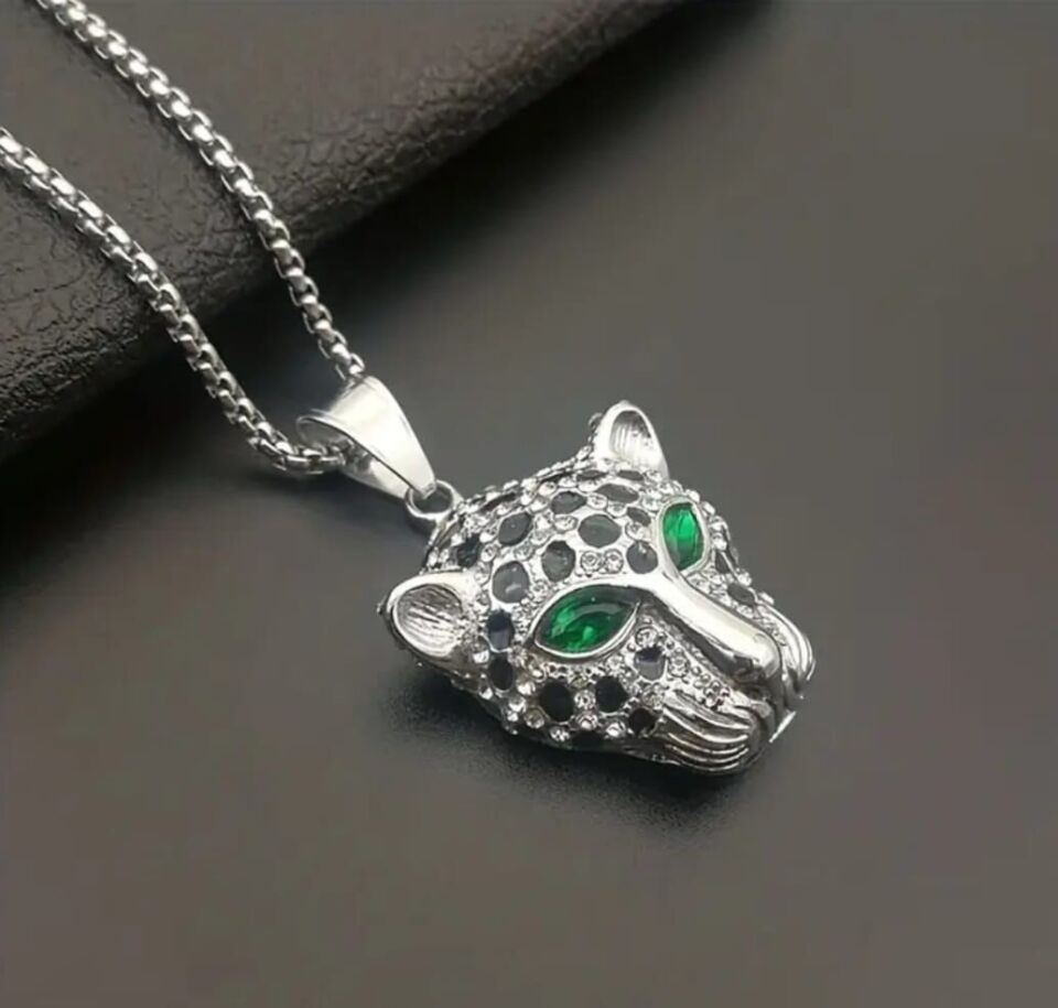 Gümüş Renk Hip Hop Leopar Kolye Unisex