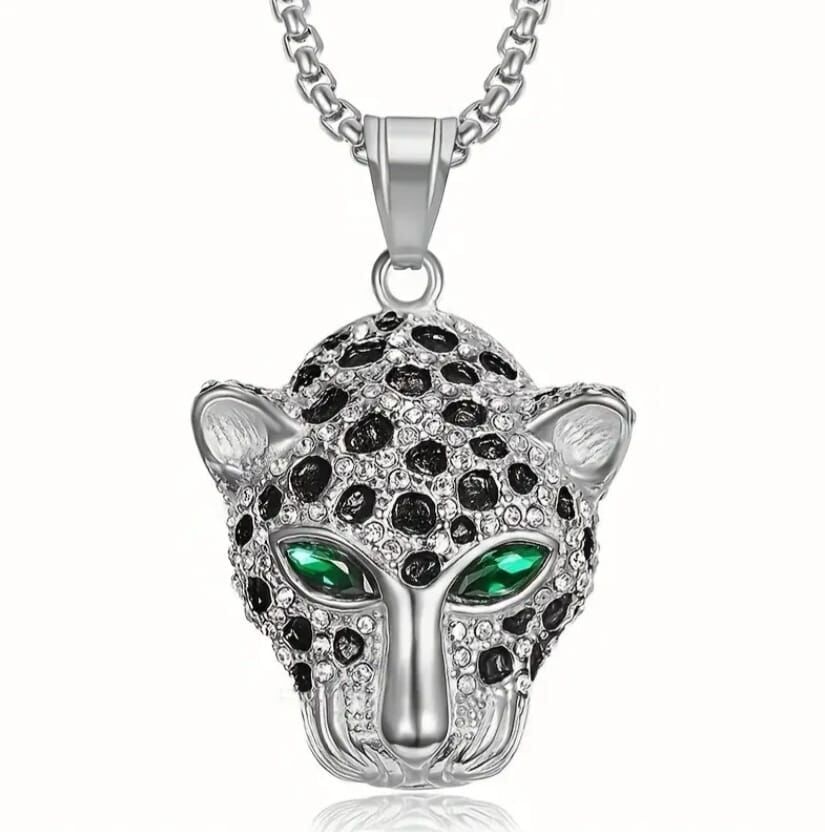 Gümüş Renk Hip Hop Leopar Kolye Unisex