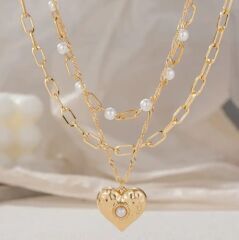 Donna  Gold Renk İnci Boncuklu Sevgi Kolyesi