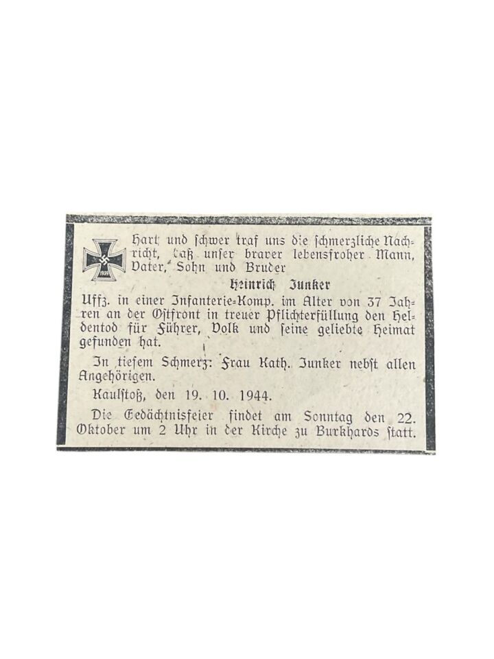 Ww2 Alman Ölüm Bildirisi Kartı-4