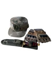 Özel Birlik Set(57 Numara Peçli Şapka-28 cm Komando Bıçak-Yarım Eldiven )